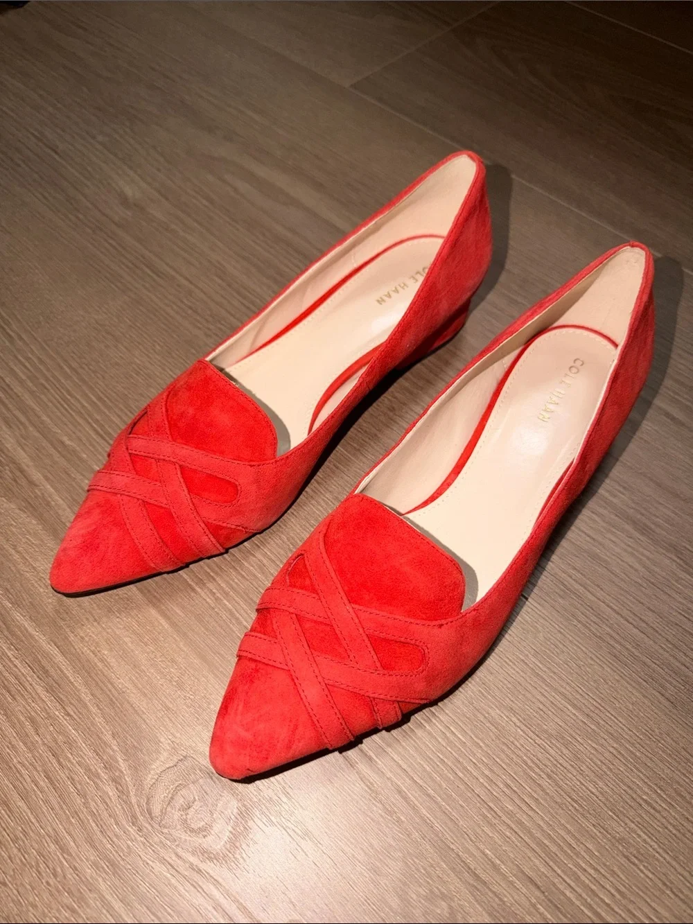 Cole Haan Blakeli Skimmer Red Suede Pointed-Toe Flats